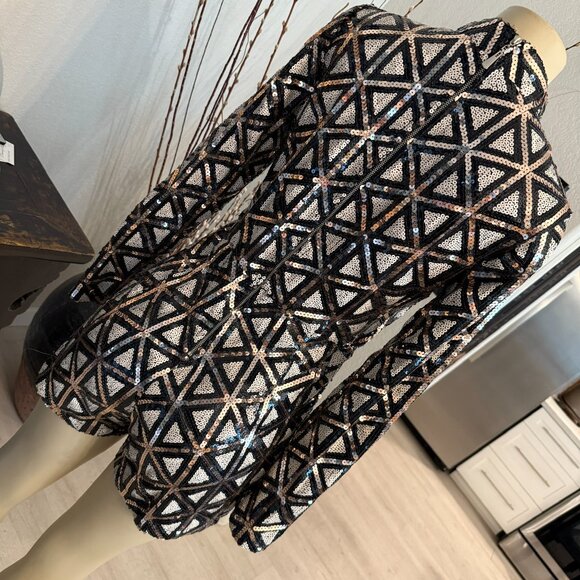 HOTMIAMISTYLES gold,black& creme colored sequins long sleeved high neck ROMPER - Picture 9 of 9